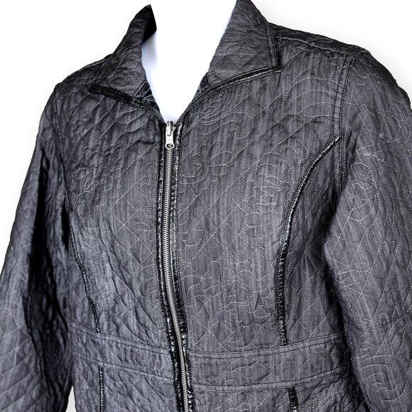 Chico's Charcoal Denim Quilted Zip Up Women's Jacket 16 - Picture 2 of 9